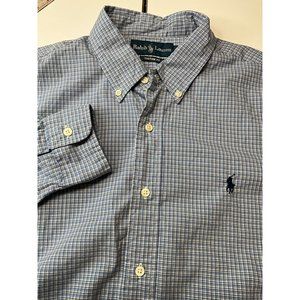 Ralph Lauren Long Sleeve Custom Fit Men’s Large Button Up Shirt 100% Cotton Blue